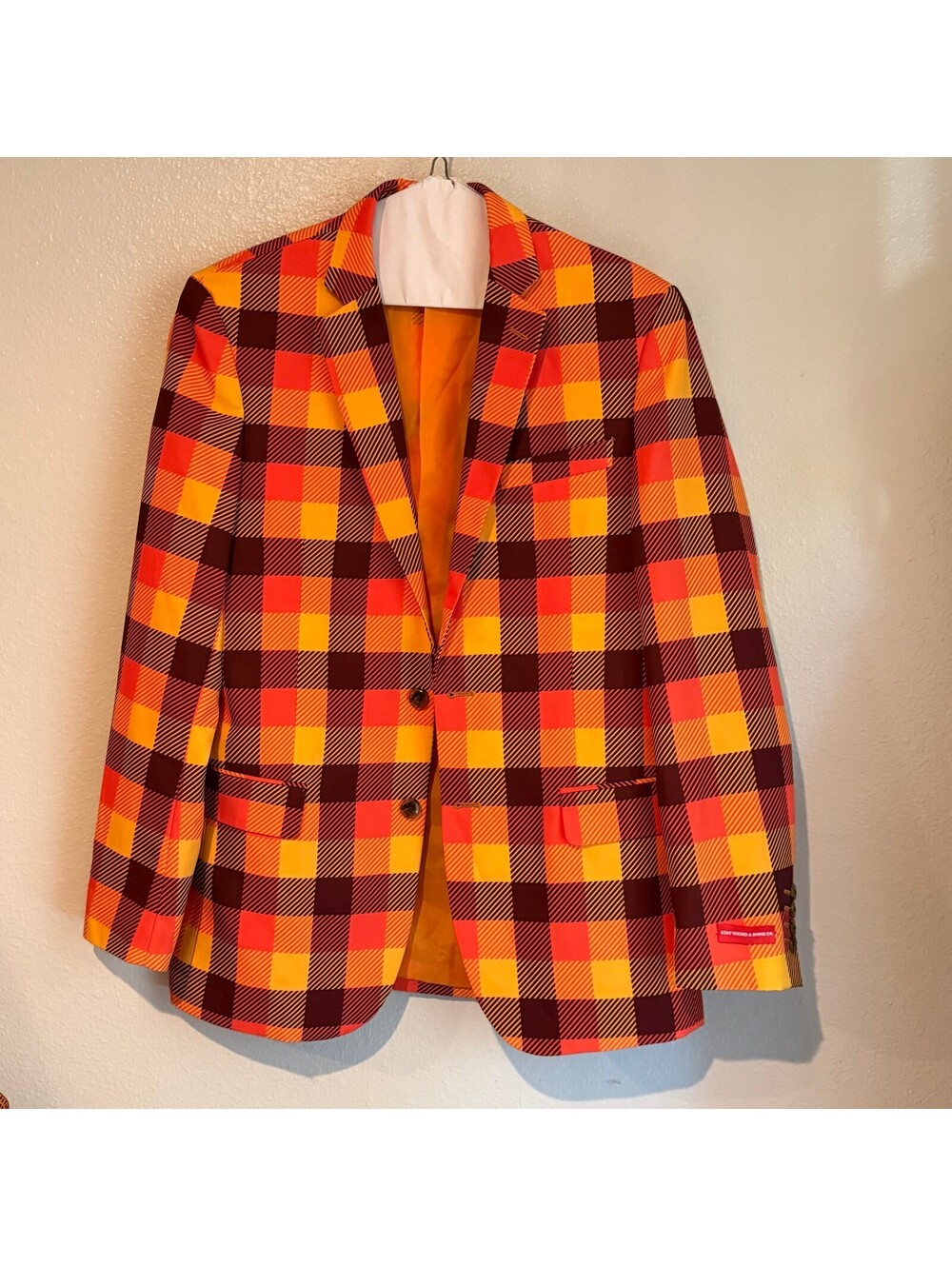 Shinesty Funky "That 70s Suit" Orange Yellow Brown Plaid Blazer Size 40